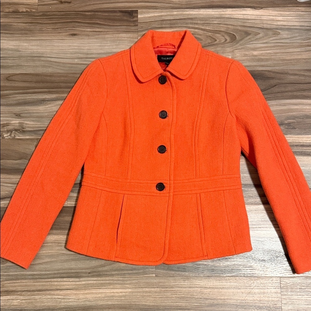 Talbots Blazer Women’s Sz. 4 Orange Collar Academia Preppy Wool Blend Button